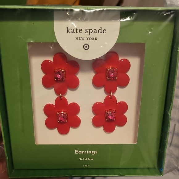 kate spade Jewelry - Nwt Kate Spade Red Floral Earrings with Pink Accents